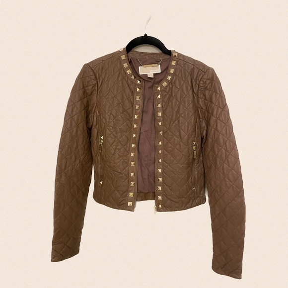 Michael Kors Quilted Leather Jacket with Stud Detail - Picture 3 of 17